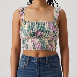 Abercrombie & Fitch Floral Ruffle Sleeve Crop Top
